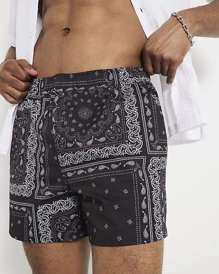 Men's Black Art Print Bandana Swim Briefs