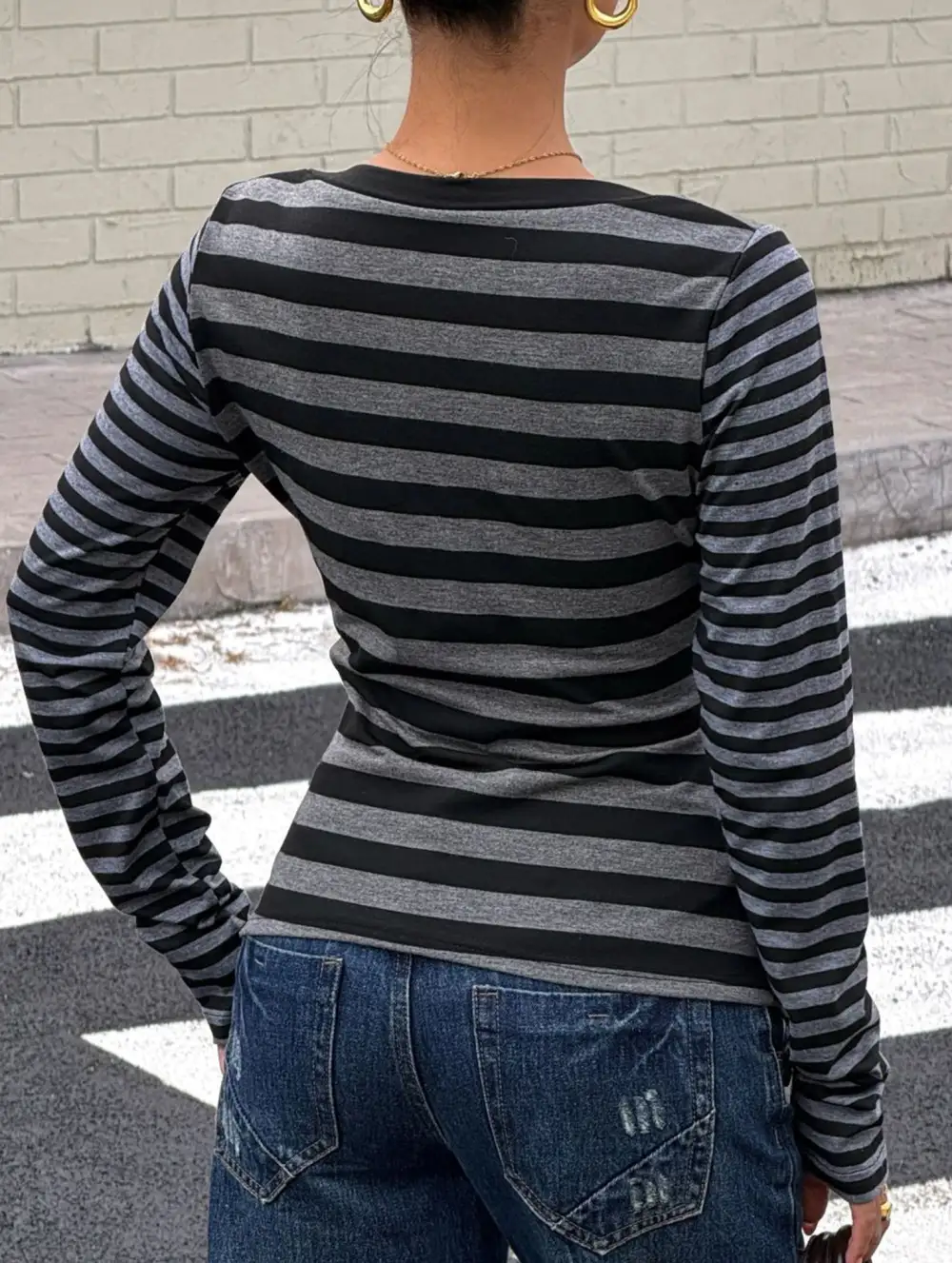 Striped Long Sleeve Vest Top