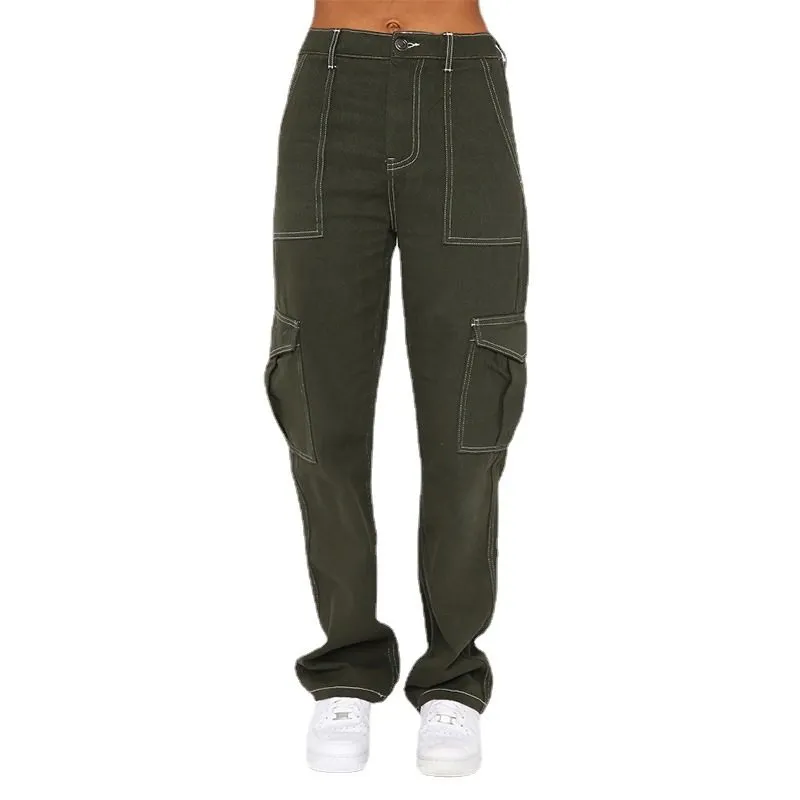 Women's High Waist Wide Leg Loose Fit Cargo Jeans