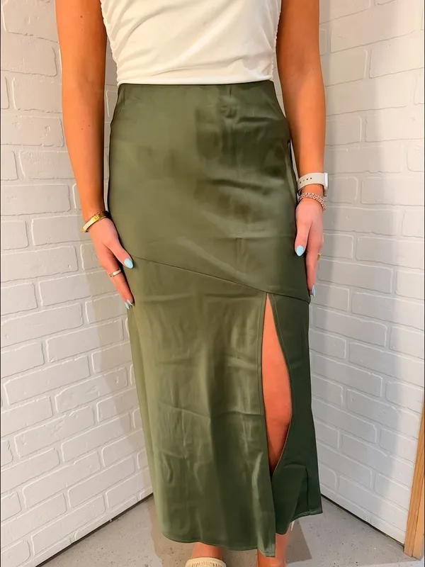 Satin High Waist Slit Skirt