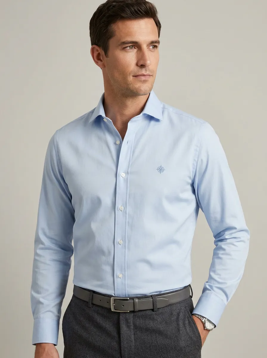 Men's Non-Iron Cotton Compass Logo Embroidered Shirt