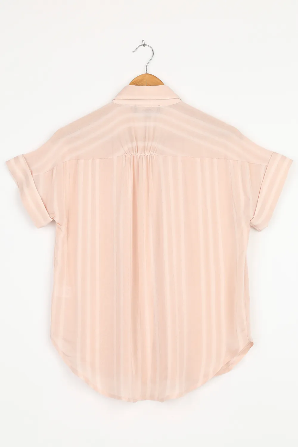 Casual Style Light Pink Striped Button-Up Top