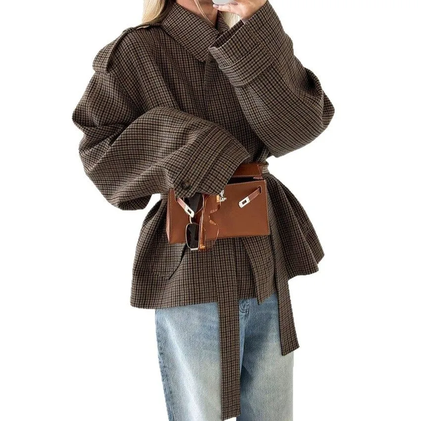 Plaid Houndstooth Relaxed Outerwear Coat