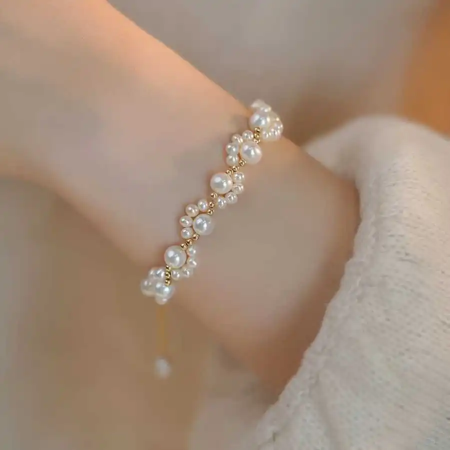 Faux Pearl Beaded Bracelet Zinc Alloy Decor