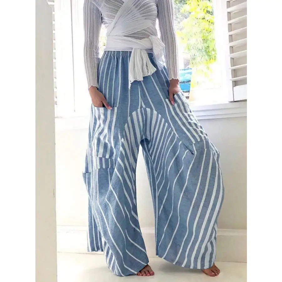 Striped Elastic Waist Wide Leg Pants