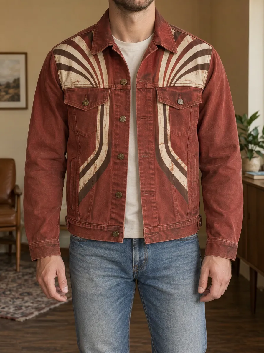 Men's Vintage Retro Sunburst Denim Rugged Vista Jacket