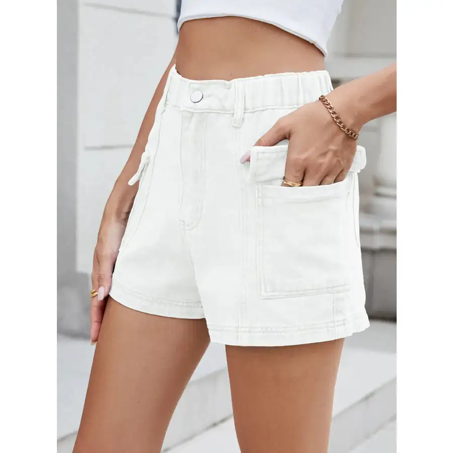 Everyday High Waist Pocketed Cargo Denim Shorts