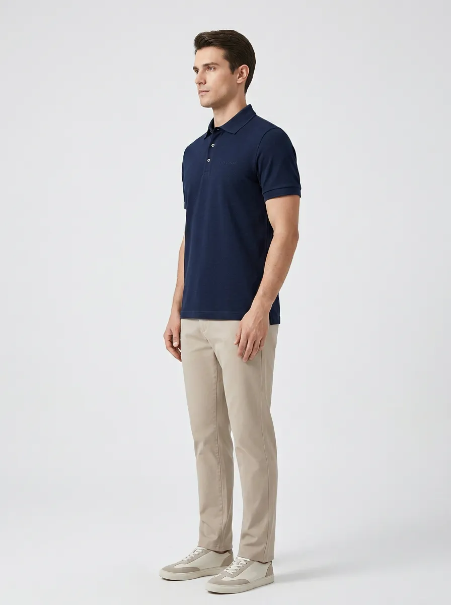 Textured Embroidered-Detail Men's Polo Shirt