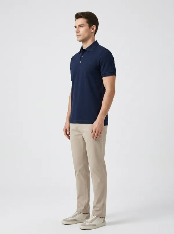 Textured Embroidered-Detail Men's Polo Shirt
