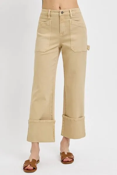 Everyday High Waist Wide Leg Cuffed Denim Jeans