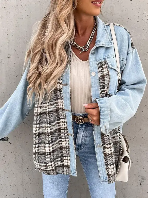 Button-Down Lapel-Collar Collared Denim Jacket