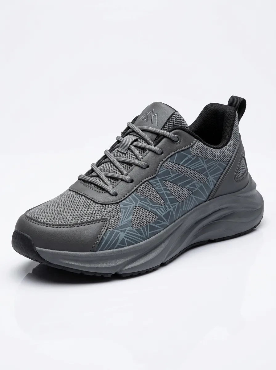 Men's Dark Grey Geometric Athletic Sneakers