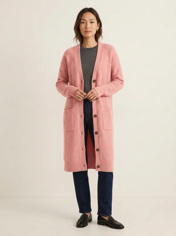 Women's Classic Herringbone Minimal Knit Cardigan