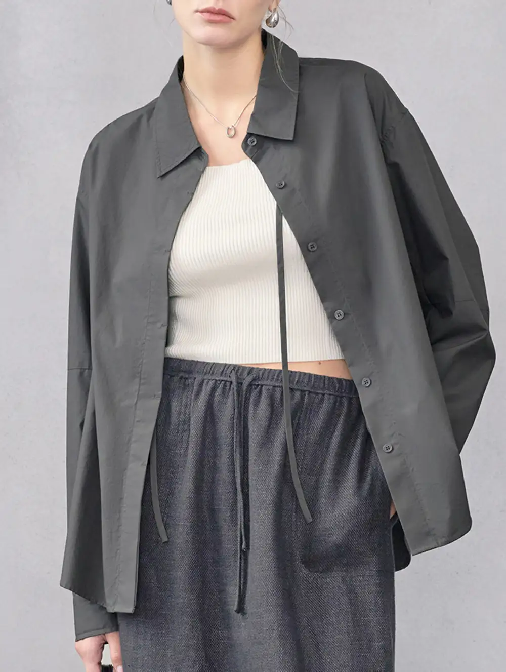 Cotton Lapel Long Sleeve Minimalist Top