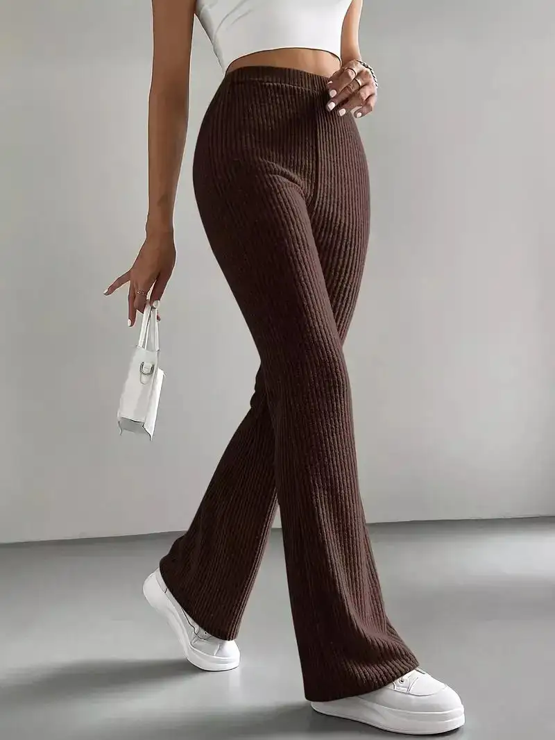 Classic Ribbed Knit High Waist Flare Pants