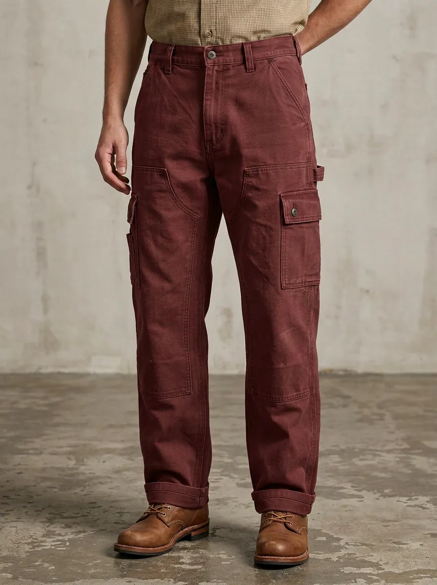 Men's Vintage Style Khaki Multi-Pocket Utility Cargo Pants
