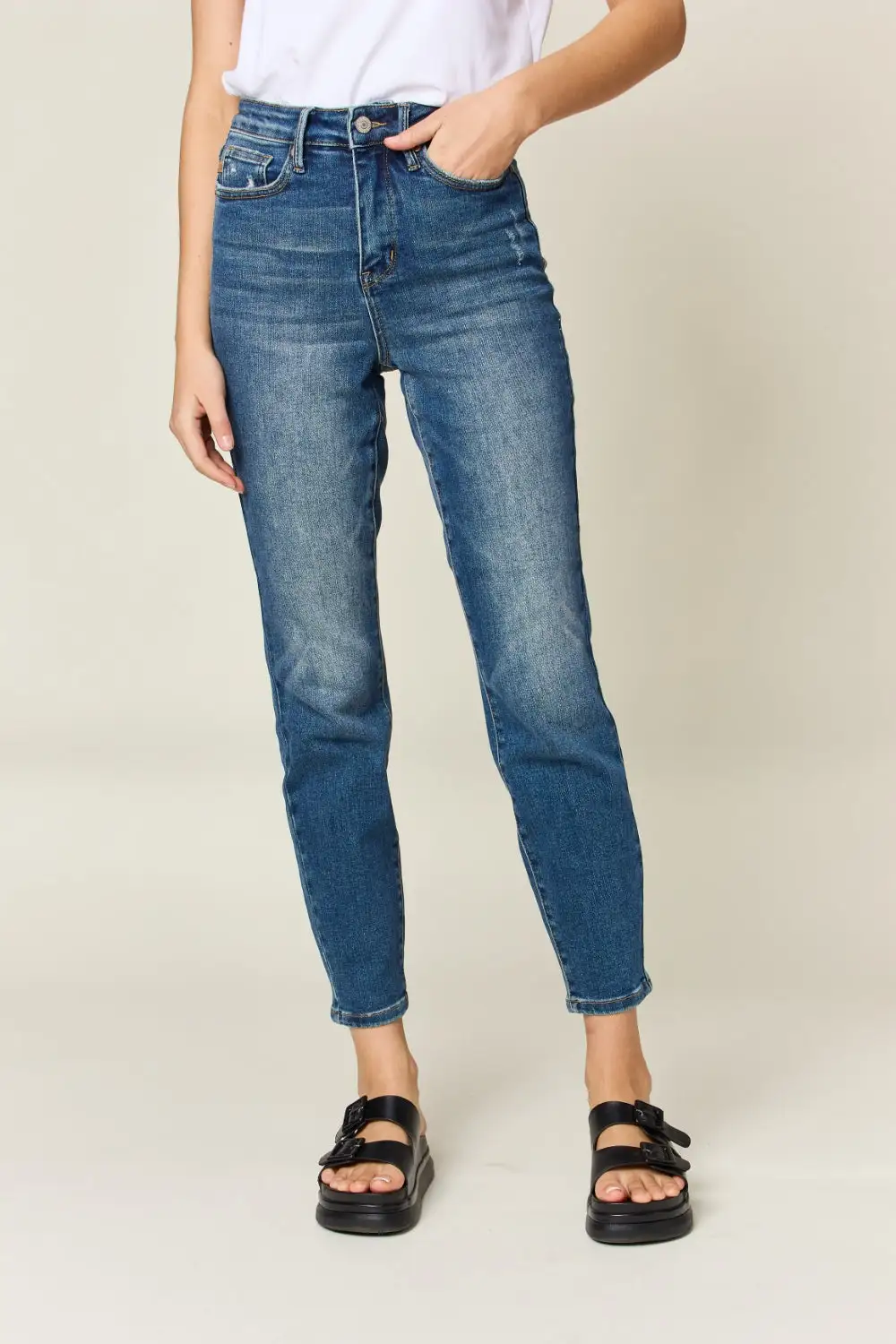 Textured High Waist Denim Jeans