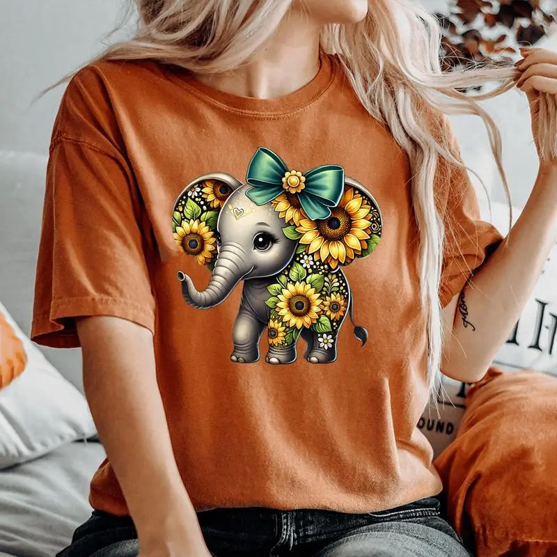 Flower Elephant Sunflower Flower Bow Graphic Girls Women's Oversized Comfort T-Shirt