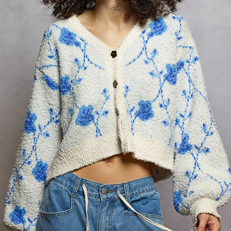 Floral Detail Ribbed Cardigan