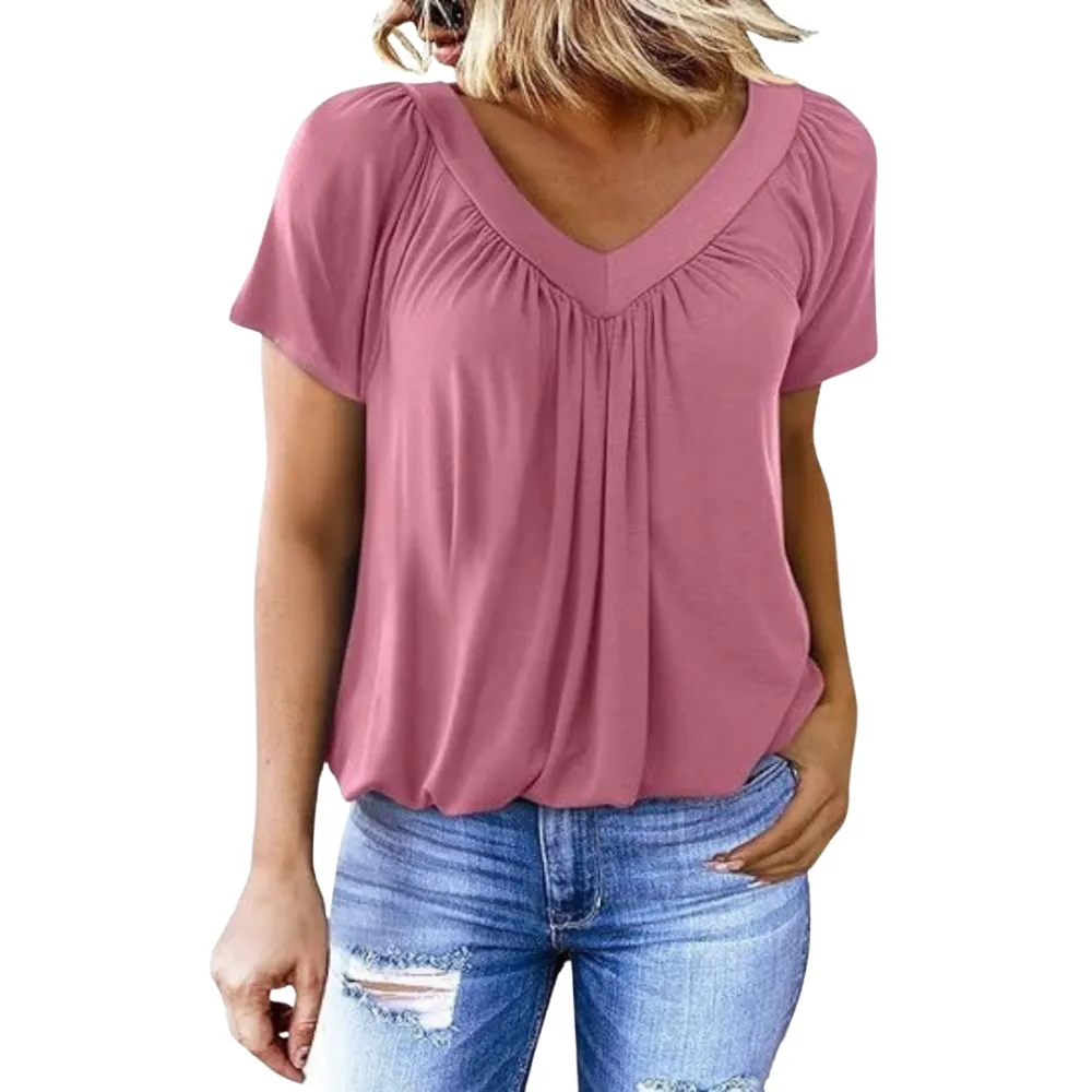  Pleated V Neck Shirt