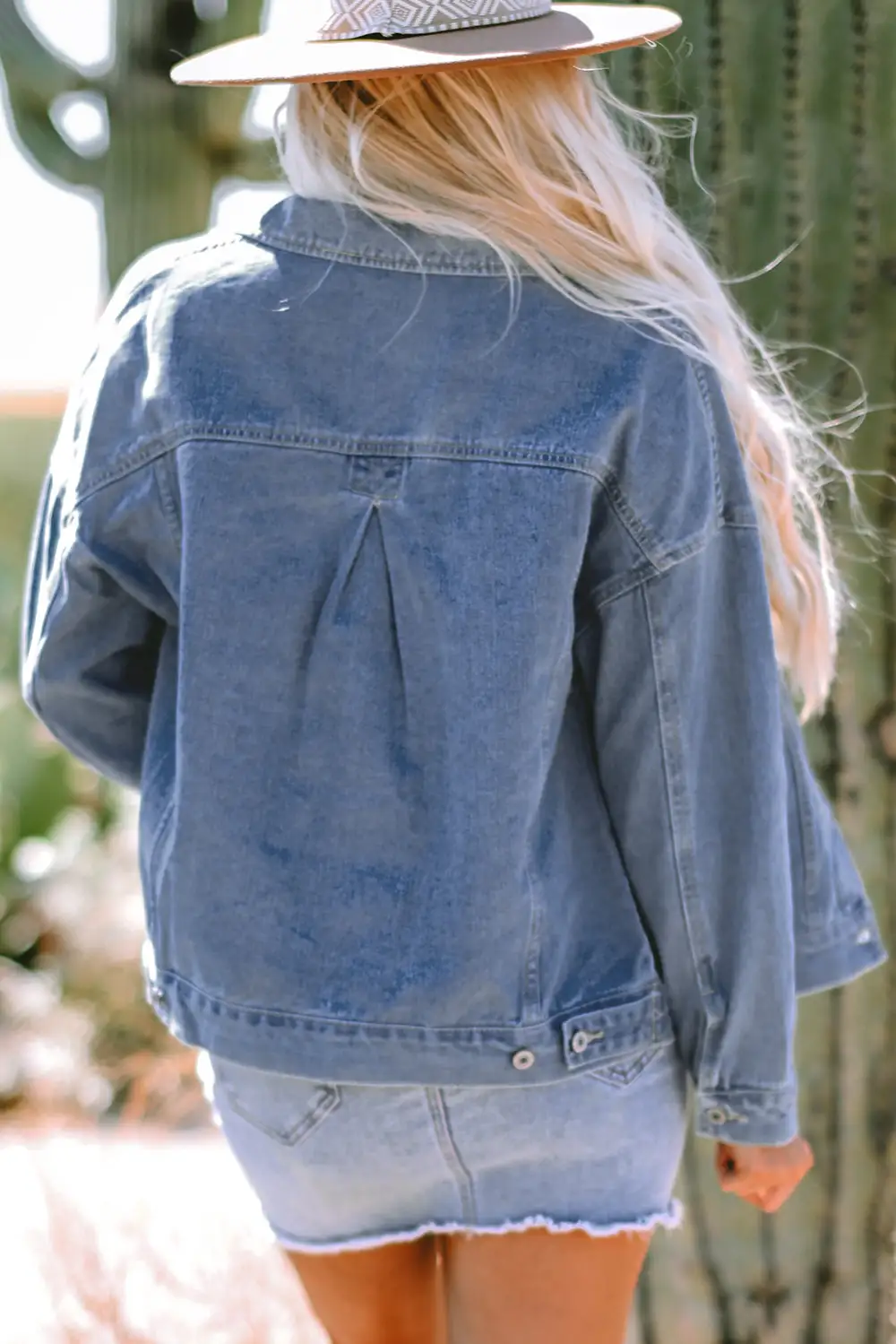 Women's Washed Oversize Pocketed Denim Jacket