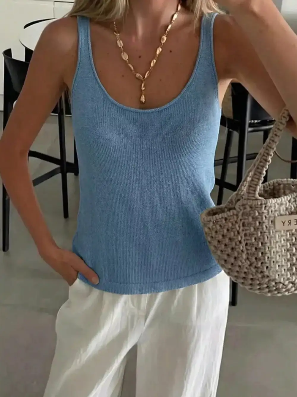 Scoop-Neck Knit Tank Top