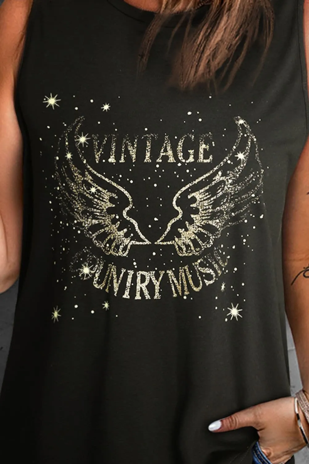 Graphic Round Neck Tank Top