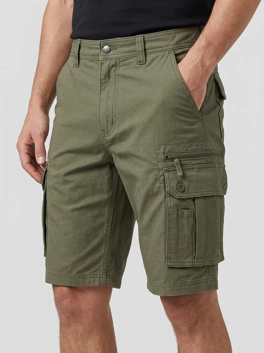 Men's Multi-Pocket Grid-Texture Cargo Shorts