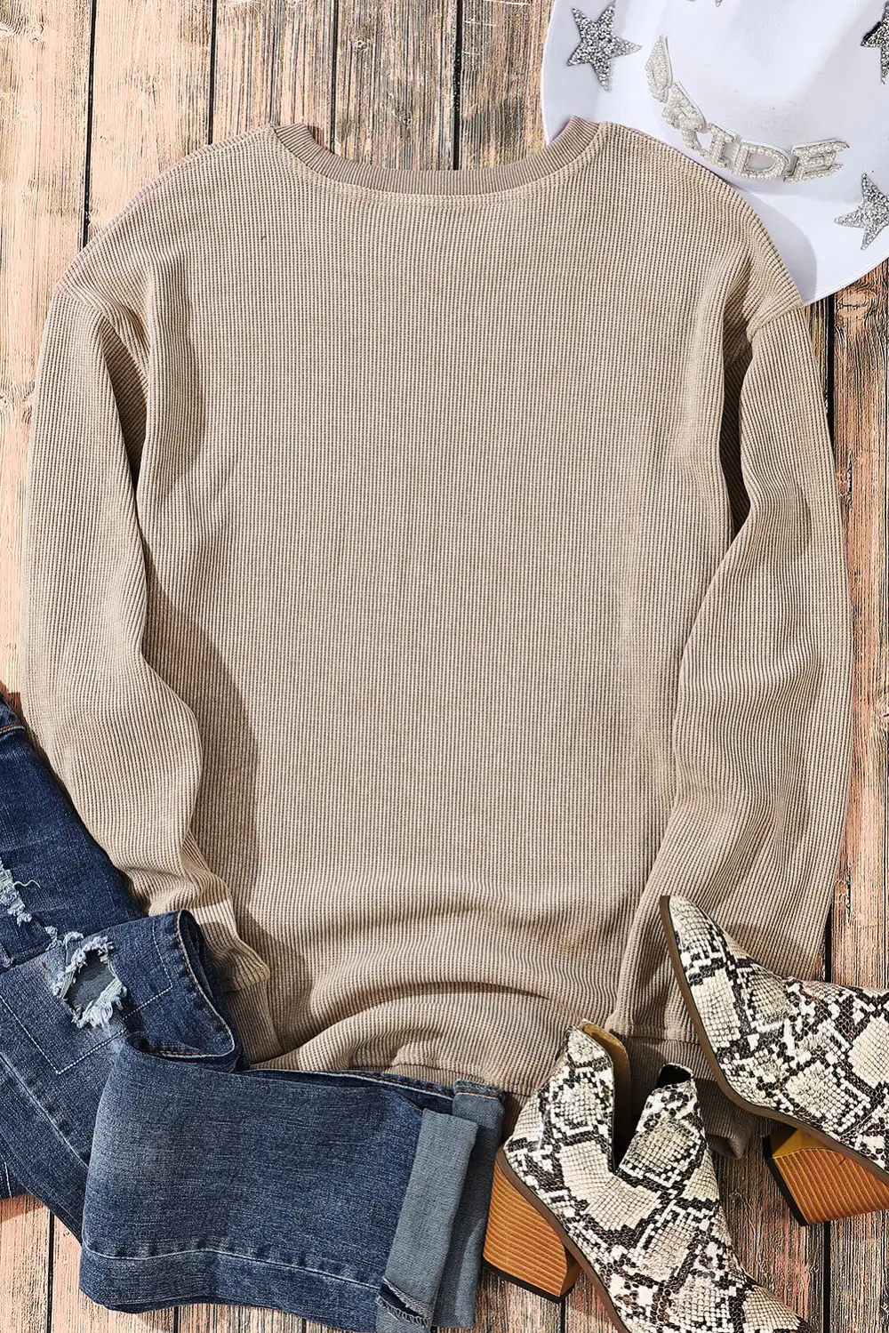 Relaxed Ribbed Crewneck Sweatshirt