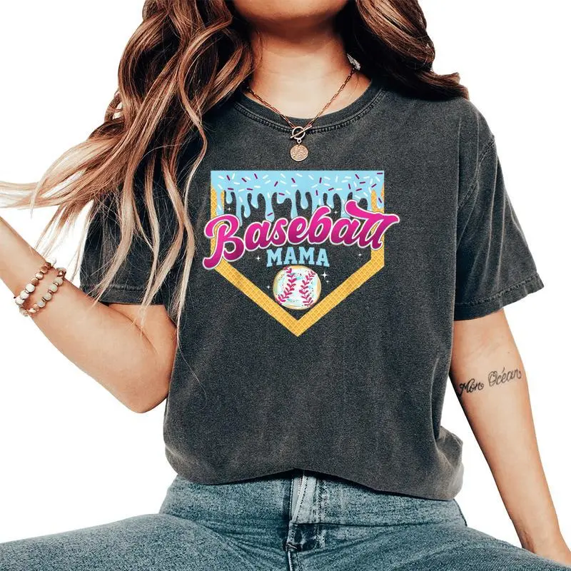 Baseball Mama Home Plate Ice Cream Drip Baseball Mom Women's Oversized Comfort T-Shirt