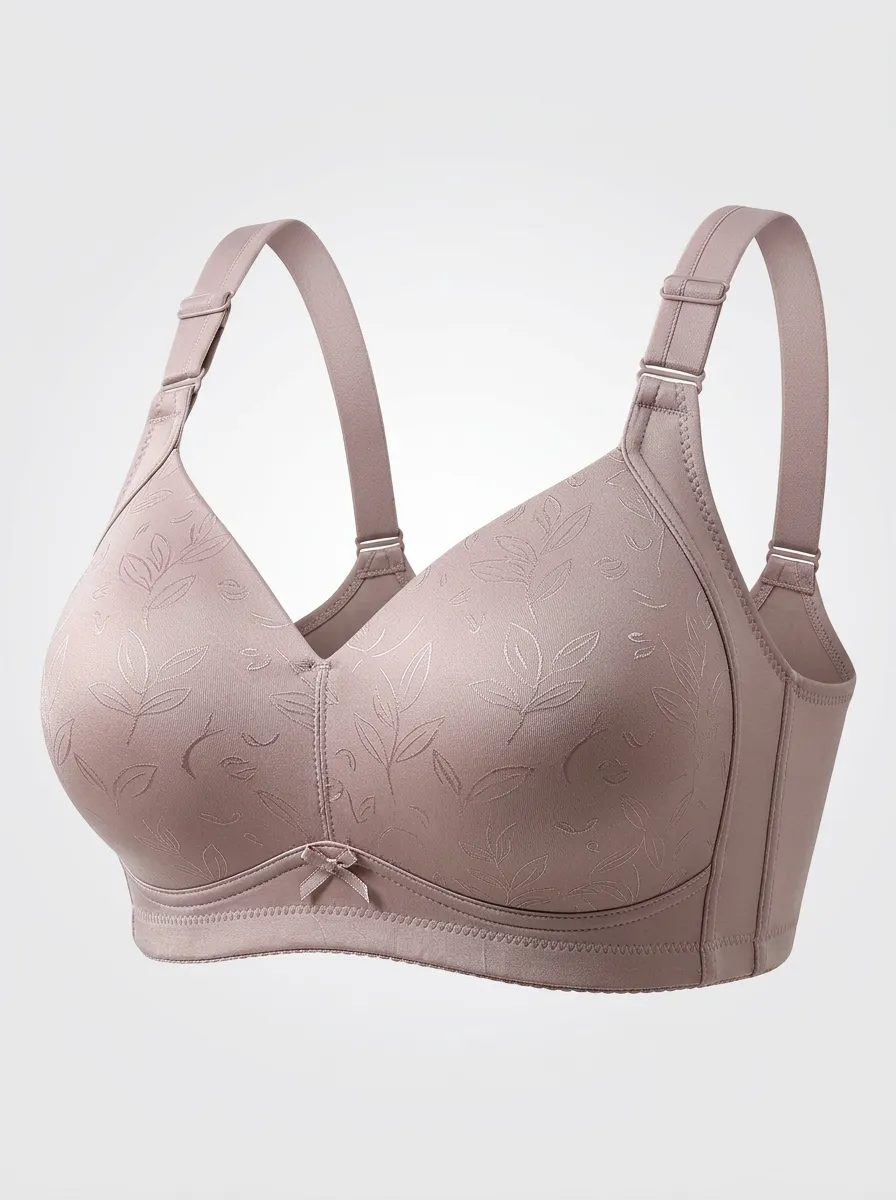 Women's Plus Size Mauve Leaf Full-Coverage Bow-Detail Wireless Bra