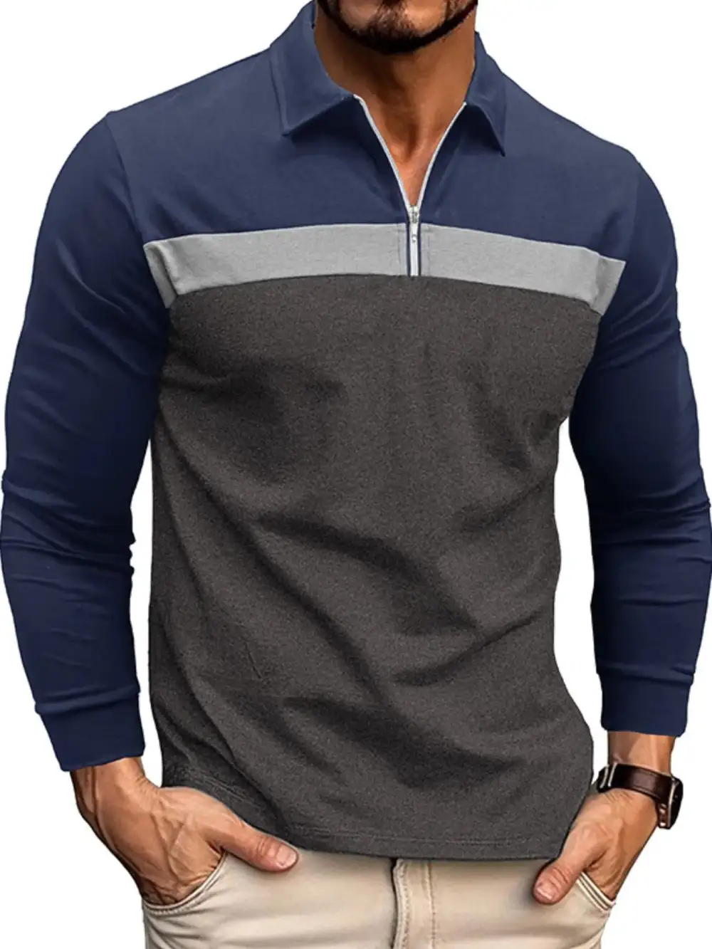Textured Contrast Detail Collared Polo Shirt
