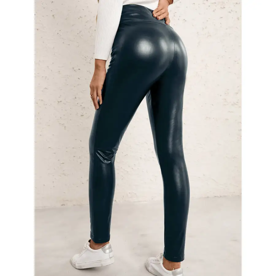 Pu High Waist Straight Pants