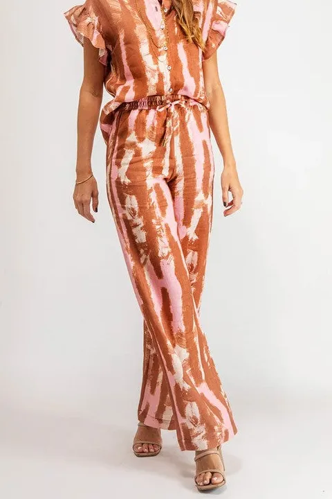 Rust Pink Tie Dye Wide Leg Trousers