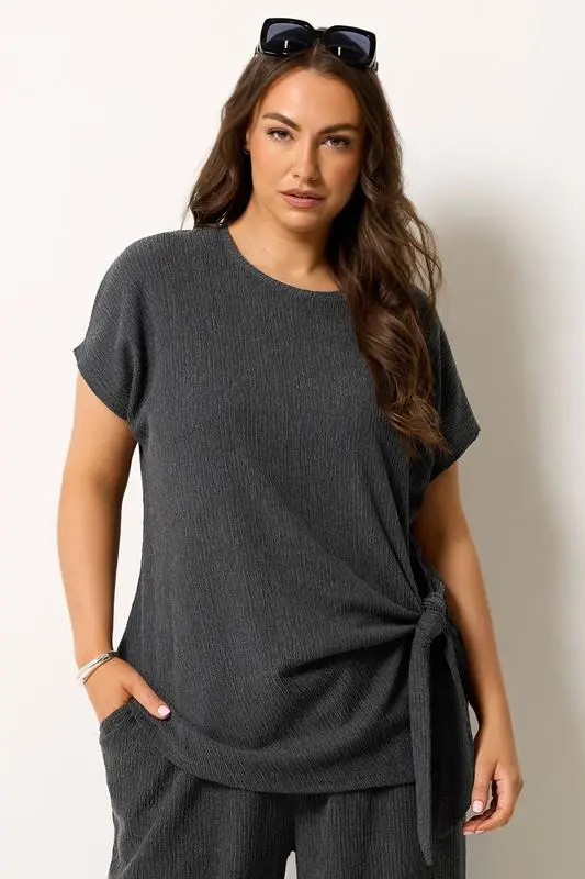 Grey Side Knot Textured T-Shirt