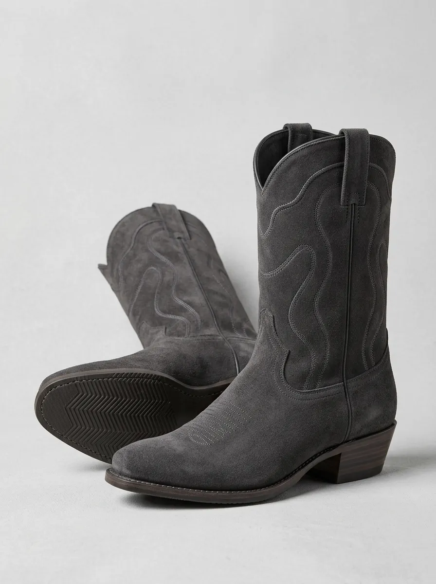 Unisex Vintage Embroidered Leather Cowboy Boots