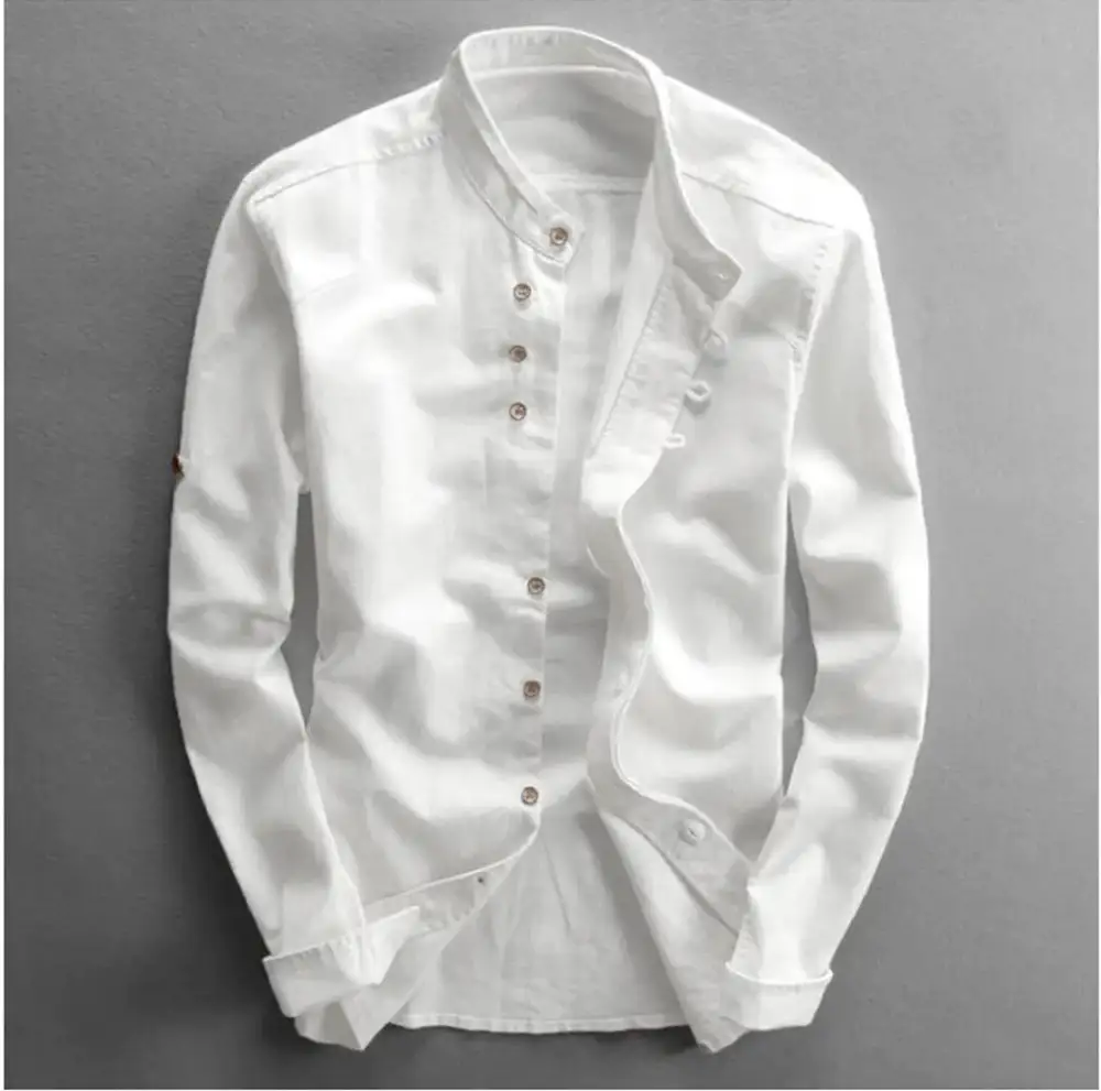 Mandarin Collar Grandad Collar Long Sleeve Casual Shirt