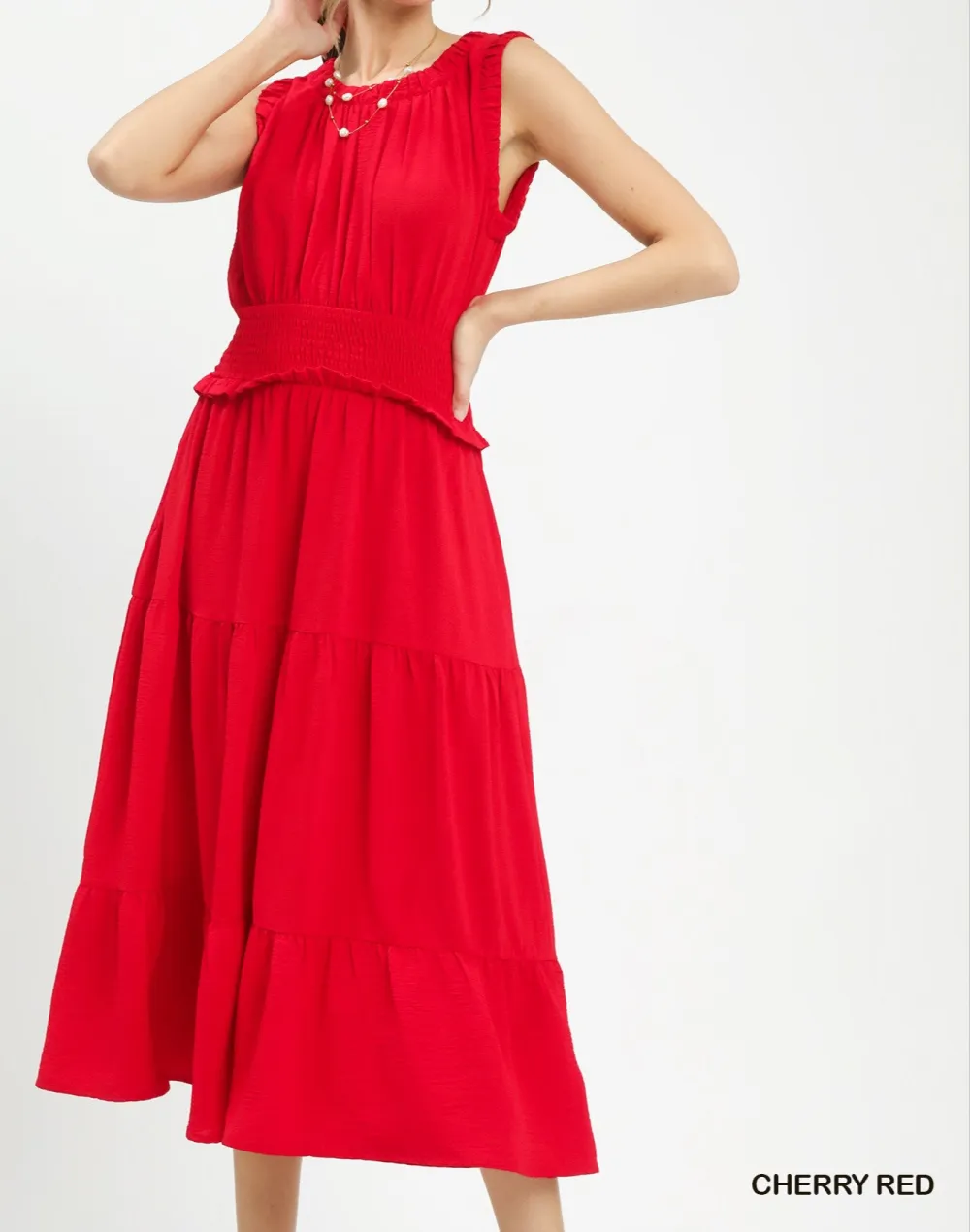 Smocked Waist Tiered Midi Dress