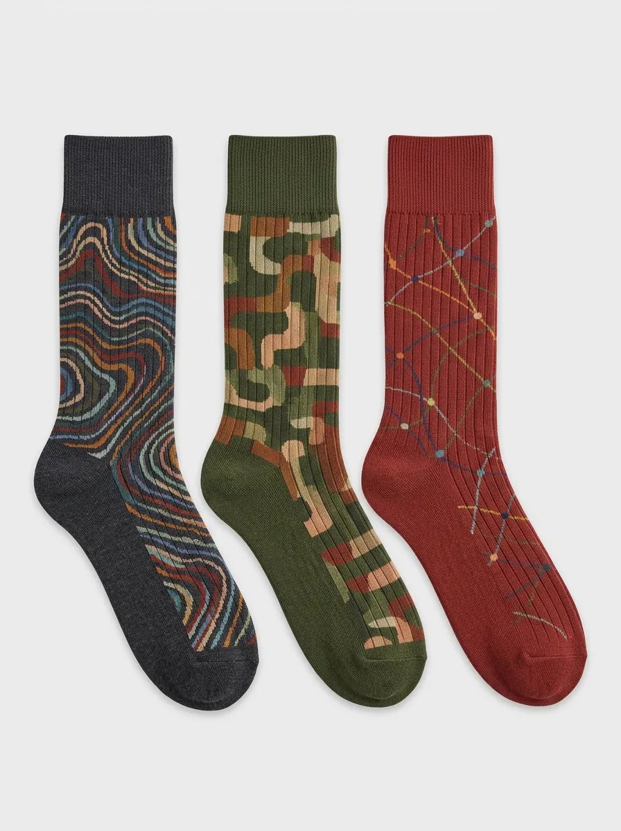 Men's Topographic Lines Camouflage Crew Sock Trio