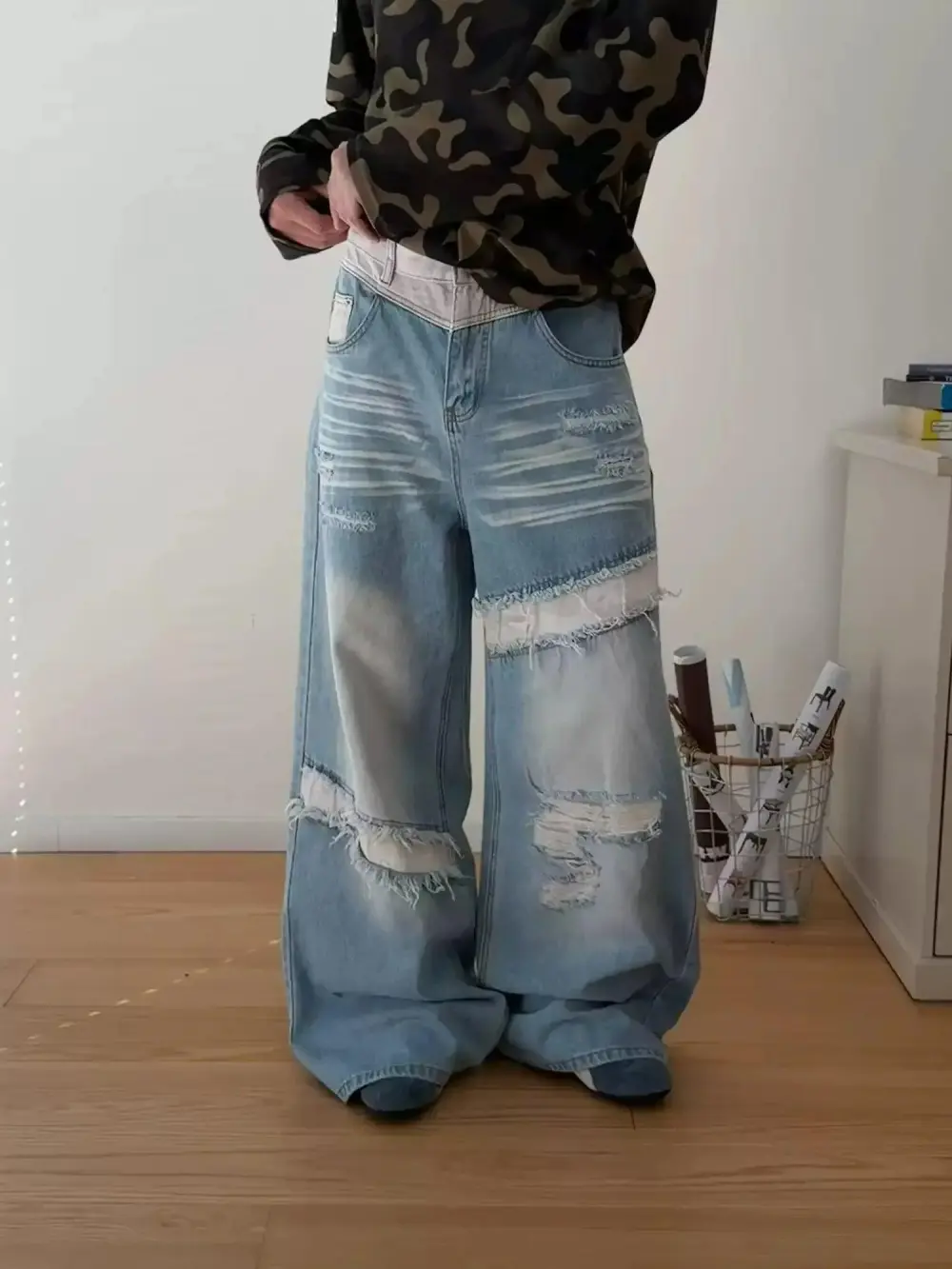 Distressed And Ripped Wide Leg Jeans