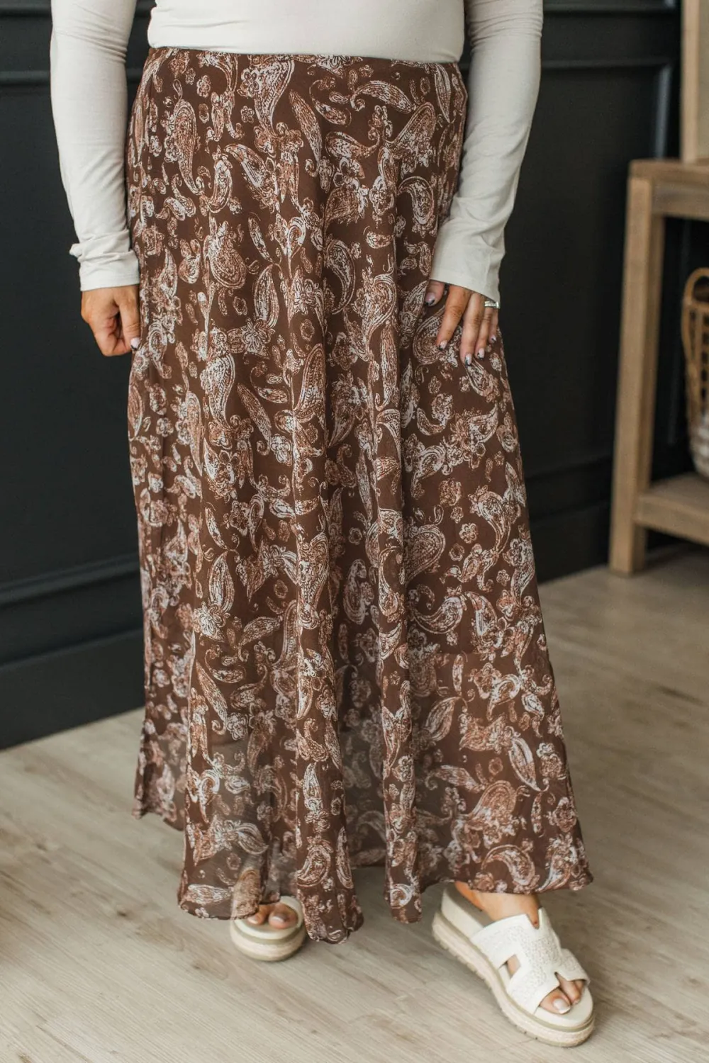 Elastic Waist Paisley Maxi Skirt