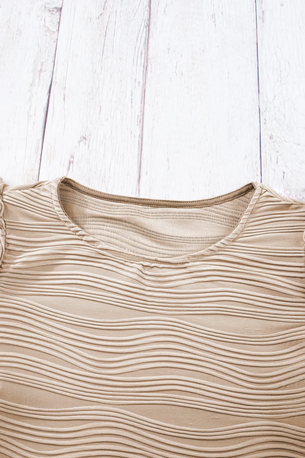 Wavy Textured Ruffle Sleeve Top