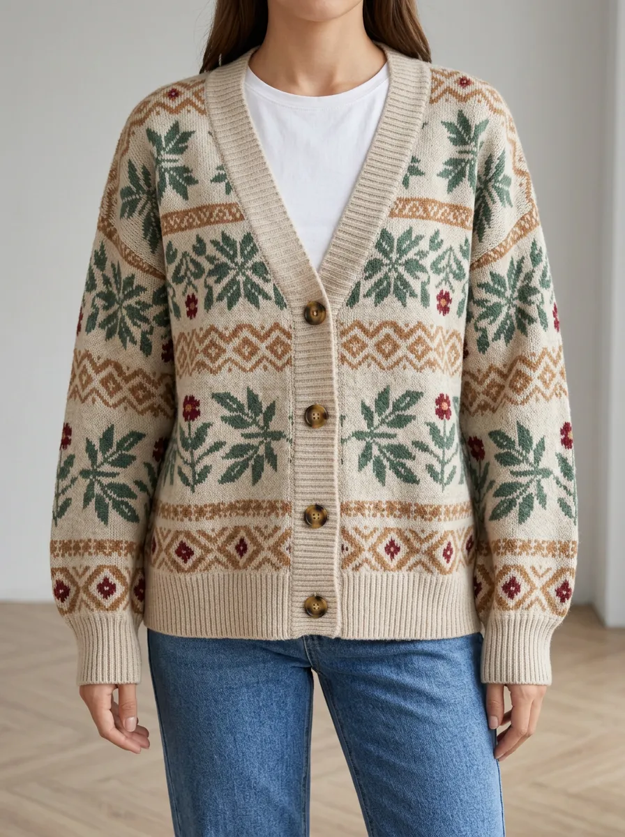 V Neck Button Front Women's Knitted Cardigan