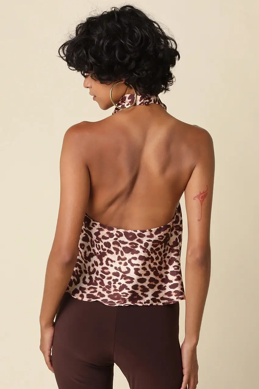Inez Leopard Halter Top