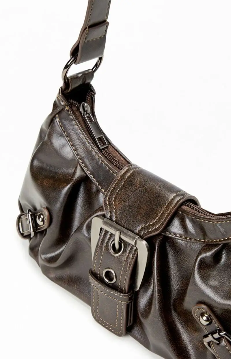 PacSun Brown Faux Leather Front Buckle Shoulder Bag