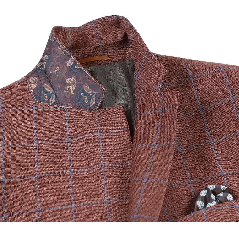 Brown Classic Fit Wool Plaid Single Breasted Two Button Blazer