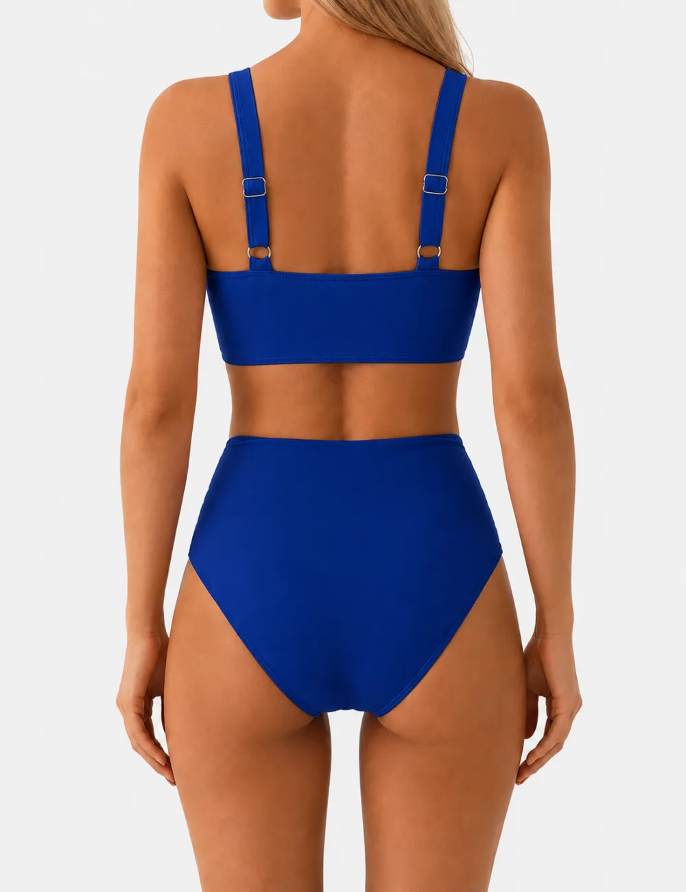 Twist Front V Neck High Waisted Bikini Set