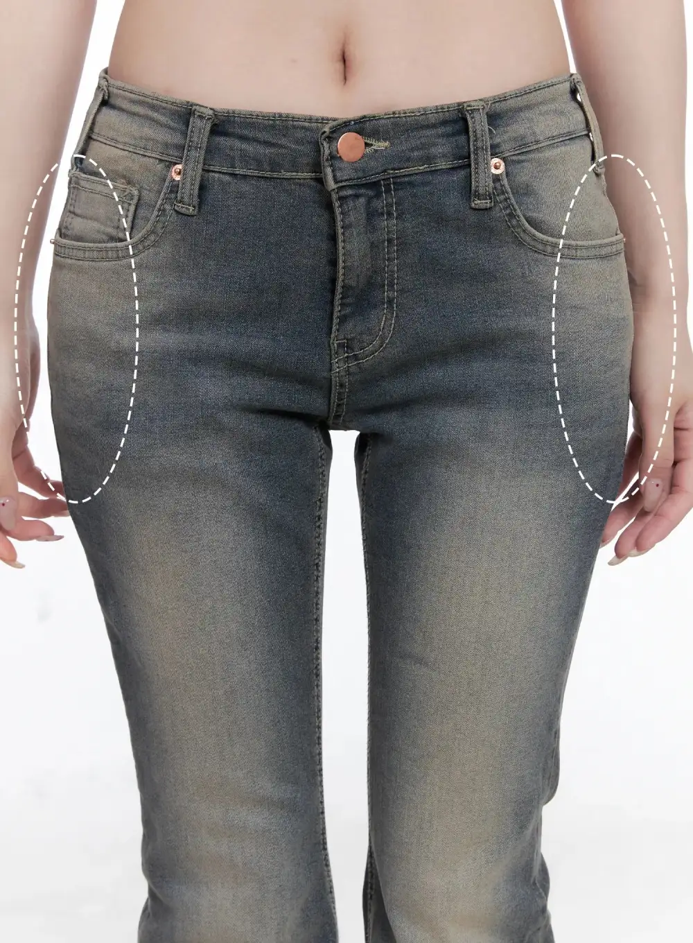 Low-Rise Flare Hip Pad Jeans