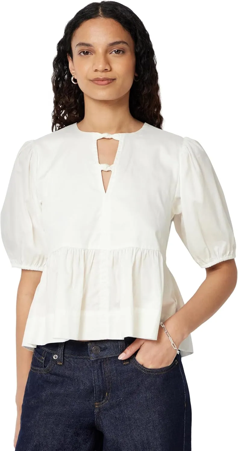 Amazon Essentials Women's Cotton Sateen Relaxed-Fit Peplum Blouse