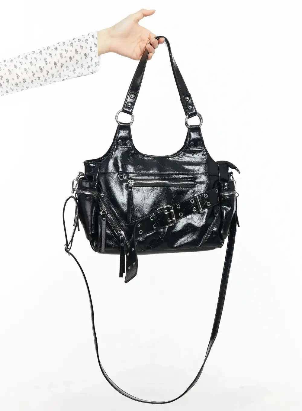 Studded Belt Strap Faux Leather Shoulder Bag